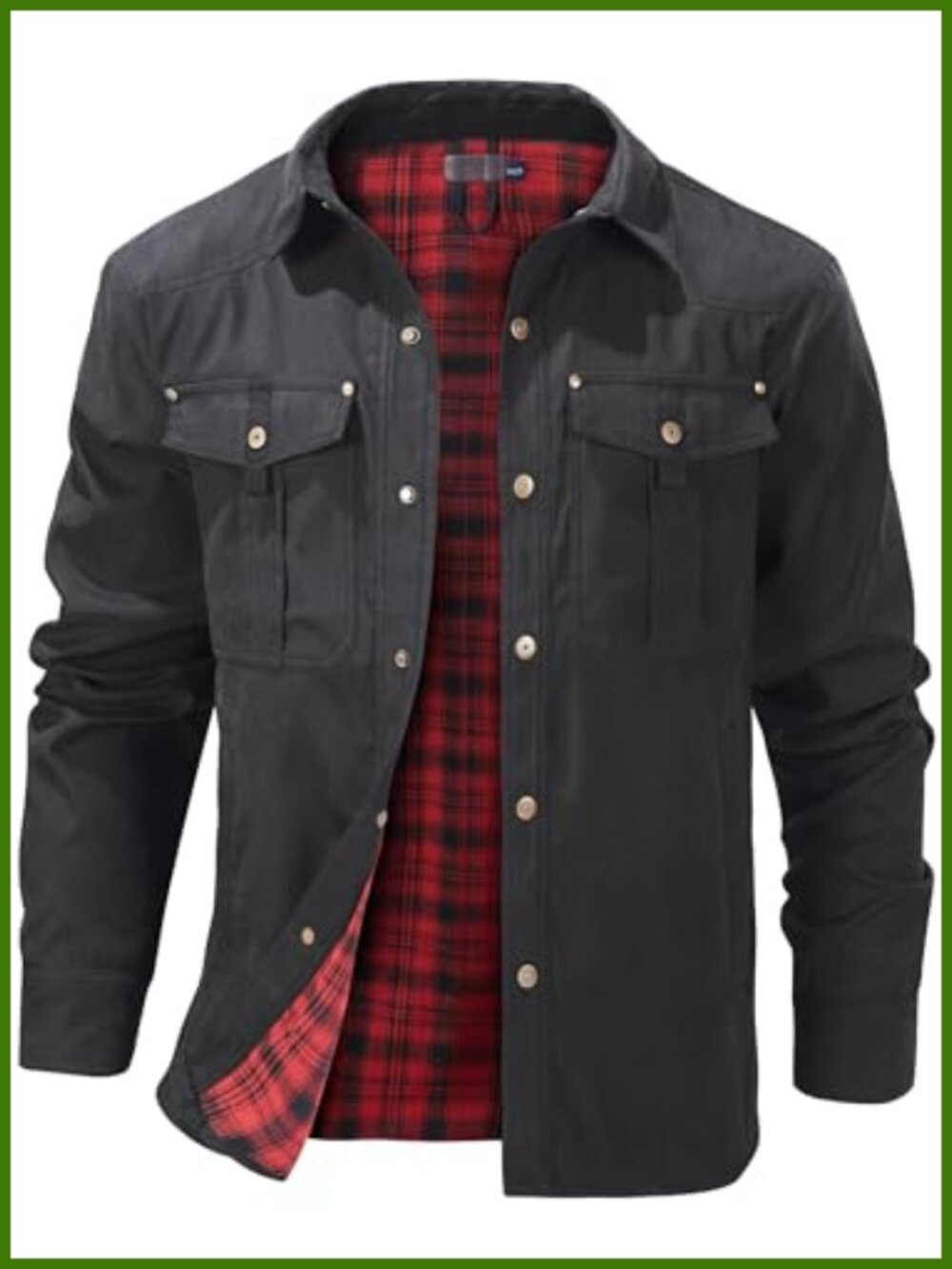 Men's Lightweight Snap Plaid Western Flannel Lined Shirt Jacket Long Sleeve